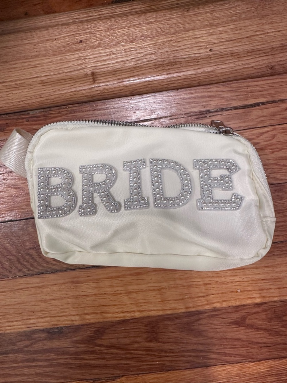 Bride Ivory Satin Rhinestone Cosmetic Pouch